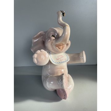 ANTICA SCULTURA CERAMICA "Elefante con mosca" Keramos TORINO 28cm/h ART DECO '30