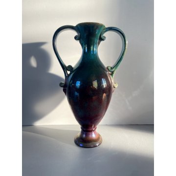 VASO AFORA CERAMICA G. Mazzotti ALBISOLA TERRACOTTA LUSTRI METALLICI 29 cm/h '60