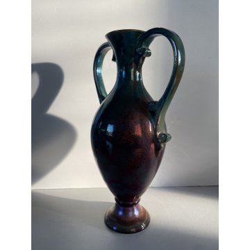 VASO AFORA CERAMICA G. Mazzotti ALBISOLA TERRACOTTA LUSTRI METALLICI 29 cm/h '60