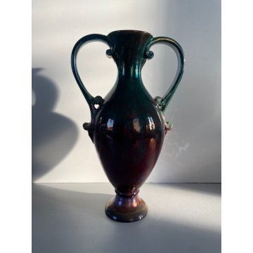 VASO AFORA CERAMICA G. Mazzotti ALBISOLA TERRACOTTA LUSTRI METALLICI 29 cm/h '60