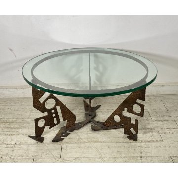 TAVOLINO DA SALOTTO VETRO FERRO ANNI 50/60 ATTR. Roberto Aloi TABLE BASS DESIGN