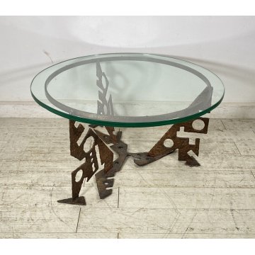 TAVOLINO DA SALOTTO VETRO FERRO ANNI 50/60 ATTR. Roberto Aloi TABLE BASS DESIGN