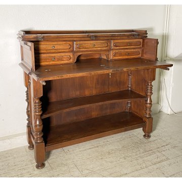 ANTICA CREDENZA SCRITTOIO SAN FILIPPO ETAGERE LEGNO NOCE LIBRERIA 1900 EPOCA OLD