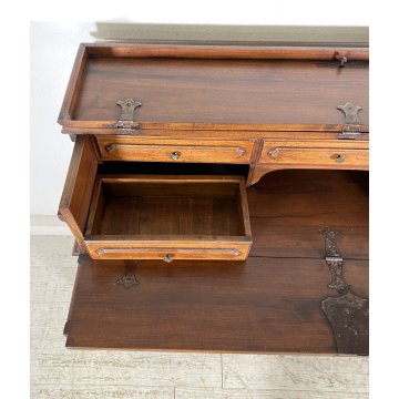 ANTICA CREDENZA SCRITTOIO SAN FILIPPO ETAGERE LEGNO NOCE LIBRERIA 1900 EPOCA OLD