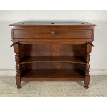 ANTICA CREDENZA SCRITTOIO SAN FILIPPO ETAGERE LEGNO NOCE LIBRERIA 1900 EPOCA OLD