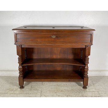 ANTICA CREDENZA SCRITTOIO SAN FILIPPO ETAGERE LEGNO NOCE LIBRERIA 1900 EPOCA OLD