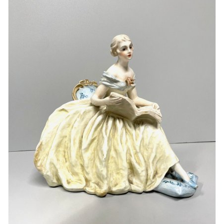 ANTICA SCULTURA DAMA in LETTURA CERAMICA MAIOLICA G. Cacciapuoti n° 1083 ANNI 30