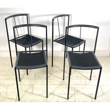 SET 4 SEDIE ZEUS DESIGN MAURIZIO PEREGALLI ANNI 80 GOMMA METALLO NERO CHAIR