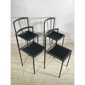 SET 4 SEDIE ZEUS DESIGN MAURIZIO PEREGALLI ANNI 80 GOMMA METALLO NERO CHAIR