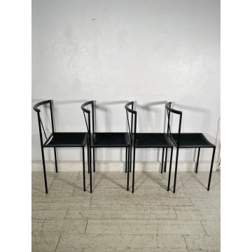 SET 4 SEDIE ZEUS DESIGN MAURIZIO PEREGALLI ANNI 80 GOMMA METALLO NERO CHAIR