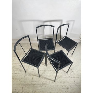 SET 4 SEDIE ZEUS DESIGN MAURIZIO PEREGALLI ANNI 80 GOMMA METALLO NERO CHAIR