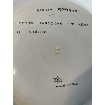 GRANDE PIATTO PARATA ISTORIATO Faenza MAIOLICA LUSTRO SCENA STORIA ROMANA ø 39cm