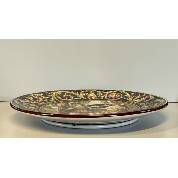 GRANDE PIATTO PARATA ISTORIATO Faenza MAIOLICA LUSTRO SCENA STORIA ROMANA ø 39cm