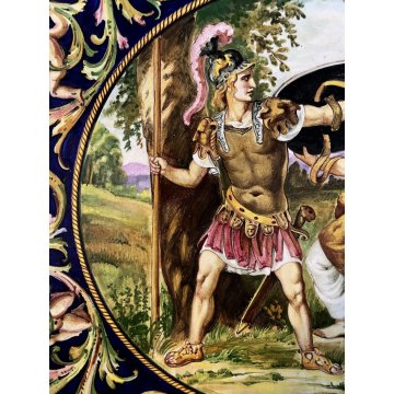 GRANDE PIATTO PARATA ISTORIATO Faenza MAIOLICA LUSTRO SCENA STORIA ROMANA ø 39cm