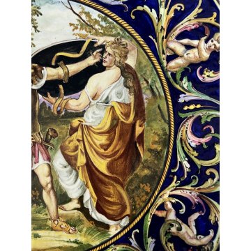 GRANDE PIATTO PARATA ISTORIATO Faenza MAIOLICA LUSTRO SCENA STORIA ROMANA ø 39cm