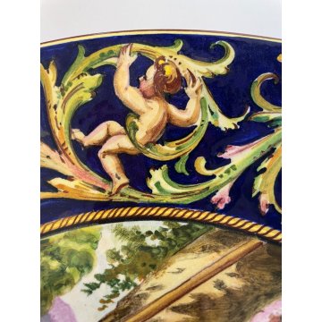 GRANDE PIATTO PARATA ISTORIATO Faenza MAIOLICA LUSTRO SCENA STORIA ROMANA ø 39cm