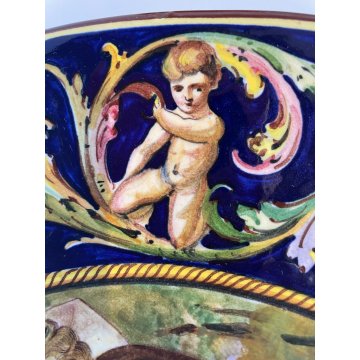 GRANDE PIATTO PARATA ISTORIATO Faenza MAIOLICA LUSTRO SCENA STORIA ROMANA ø 39cm