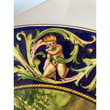 GRANDE PIATTO PARATA ISTORIATO Faenza MAIOLICA LUSTRO SCENA STORIA ROMANA ø 39cm