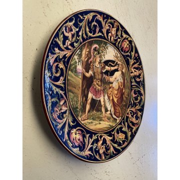 GRANDE PIATTO PARATA ISTORIATO Faenza MAIOLICA LUSTRO SCENA STORIA ROMANA ø 39cm