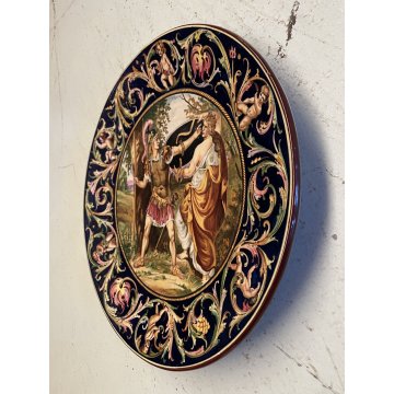 GRANDE PIATTO PARATA ISTORIATO Faenza MAIOLICA LUSTRO SCENA STORIA ROMANA ø 39cm