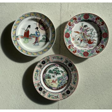 LOTTO 3 PIATTO PORCELLANA CINESE COLORI Famille Rose CHINESE PORCELAIN 26 CM ca.