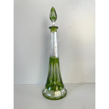 ANTICO DECANTER TAPPO CRISTALLO VERDE CHARTREUSE CUT to CLEAR BELGIO (?) '50s