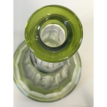 ANTICO DECANTER TAPPO CRISTALLO VERDE CHARTREUSE CUT to CLEAR BELGIO (?) '50s