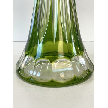 ANTICO DECANTER TAPPO CRISTALLO VERDE CHARTREUSE CUT to CLEAR BELGIO (?) '50s