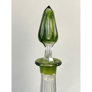 ANTICO DECANTER TAPPO CRISTALLO VERDE CHARTREUSE CUT to CLEAR BELGIO (?) '50s