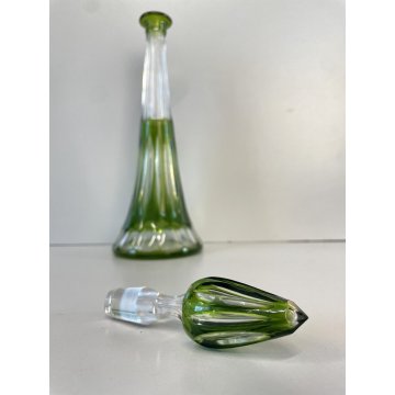 ANTICO DECANTER TAPPO CRISTALLO VERDE CHARTREUSE CUT to CLEAR BELGIO (?) '50s