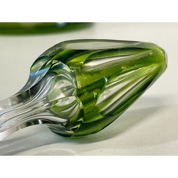 ANTICO DECANTER TAPPO CRISTALLO VERDE CHARTREUSE CUT to CLEAR BELGIO (?) '50s