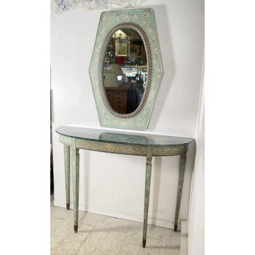 CONSOLLE DESIGN ANNI 50 SPECCHIO LACCATA FLOREALE AZZURRA MOBILE ENTRATA MIRROR