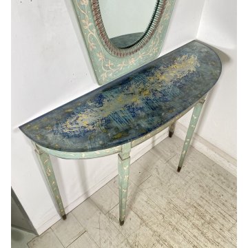 CONSOLLE DESIGN ANNI 50 SPECCHIO LACCATA FLOREALE AZZURRA MOBILE ENTRATA MIRROR