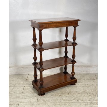 ANTICA ETAGERE LEGNO NOCE LIBRERIA CREDENZA 1900 EPOCA ROCCHETTO ESPOSITORE OLD