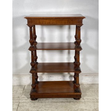 ANTICA ETAGERE LEGNO NOCE LIBRERIA CREDENZA 1900 EPOCA ROCCHETTO ESPOSITORE OLD