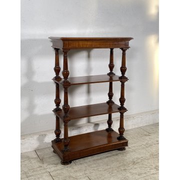 ANTICA ETAGERE LEGNO NOCE LIBRERIA CREDENZA 1900 EPOCA ROCCHETTO ESPOSITORE OLD