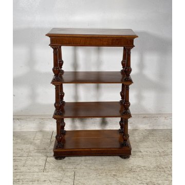 ANTICA ETAGERE LEGNO NOCE LIBRERIA CREDENZA 1900 EPOCA ROCCHETTO ESPOSITORE OLD