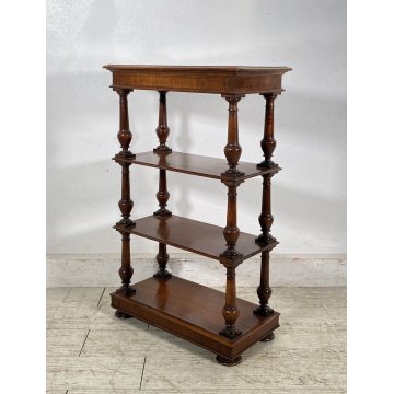 ANTICA ETAGERE LEGNO NOCE LIBRERIA CREDENZA 1900 EPOCA ROCCHETTO ESPOSITORE OLD