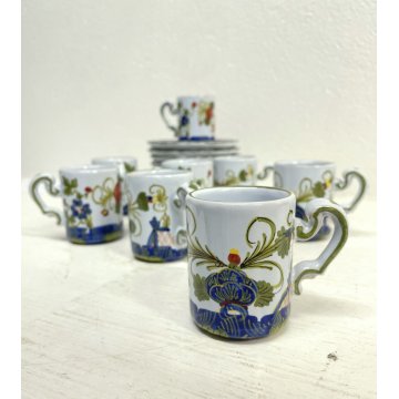 SERVIZIO CAFFE 8 TAZZINE MAIOLICA Ceramica C.A.C.F. FAENZA GAROFANO BLU ANNI '50