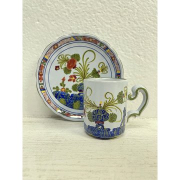 SERVIZIO CAFFE 8 TAZZINE MAIOLICA Ceramica C.A.C.F. FAENZA GAROFANO BLU ANNI '50