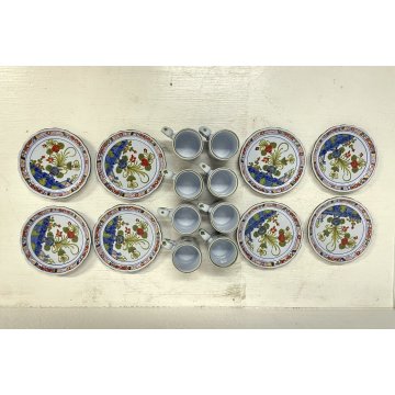 SERVIZIO CAFFE 8 TAZZINE MAIOLICA Ceramica C.A.C.F. FAENZA GAROFANO BLU ANNI '50