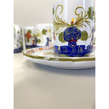 SERVIZIO CAFFE 8 TAZZINE MAIOLICA Ceramica C.A.C.F. FAENZA GAROFANO BLU ANNI '50