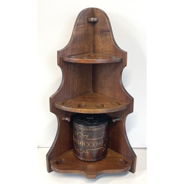 PORTA PIPE LEGNO 7pz + PORTA TABACCO ANGOLIERA ALZATA ETAGERE ANNI 70 ESPOSITORE