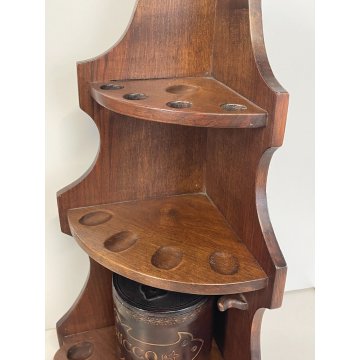 PORTA PIPE LEGNO 7pz + PORTA TABACCO ANGOLIERA ALZATA ETAGERE ANNI 70 ESPOSITORE