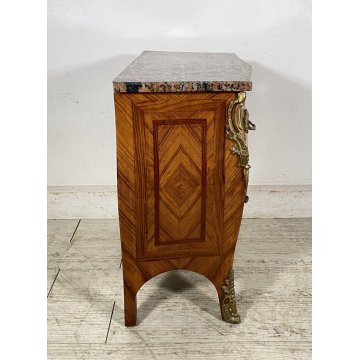 ANTICO COMODINO LUIGI XV 1900 LEGNO MARMO CAMERA LETTO SALOTTO OLD INTARSIATO