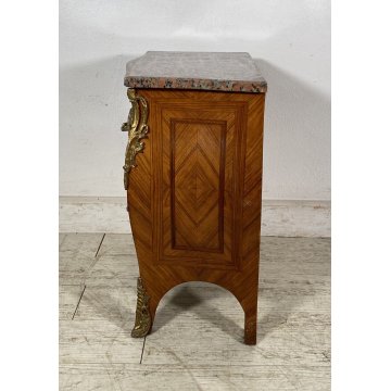 ANTICO COMODINO LUIGI XV 1900 LEGNO MARMO CAMERA LETTO SALOTTO OLD INTARSIATO