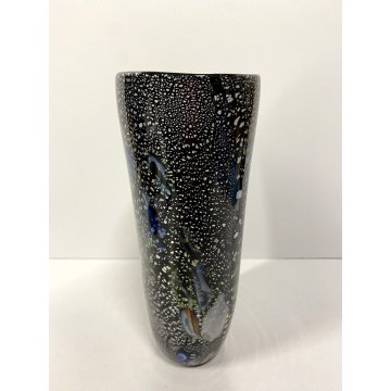 VASO VINTAGE VETRO MURANO NERO MURRINA MULTICOLOR AVVENTURINA ARGENTO '80/'90