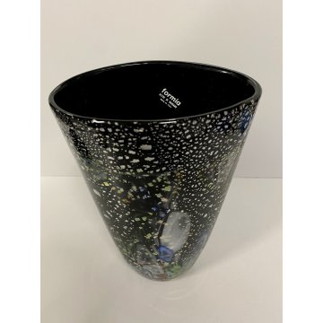 VASO VINTAGE VETRO MURANO NERO MURRINA MULTICOLOR AVVENTURINA ARGENTO '80/'90