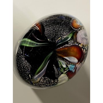 VASO VINTAGE VETRO MURANO NERO MURRINA MULTICOLOR AVVENTURINA ARGENTO '80/'90