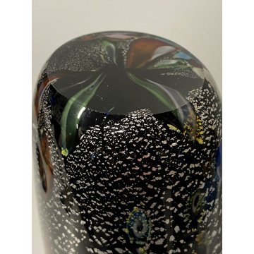 VASO VINTAGE VETRO MURANO NERO MURRINA MULTICOLOR AVVENTURINA ARGENTO '80/'90